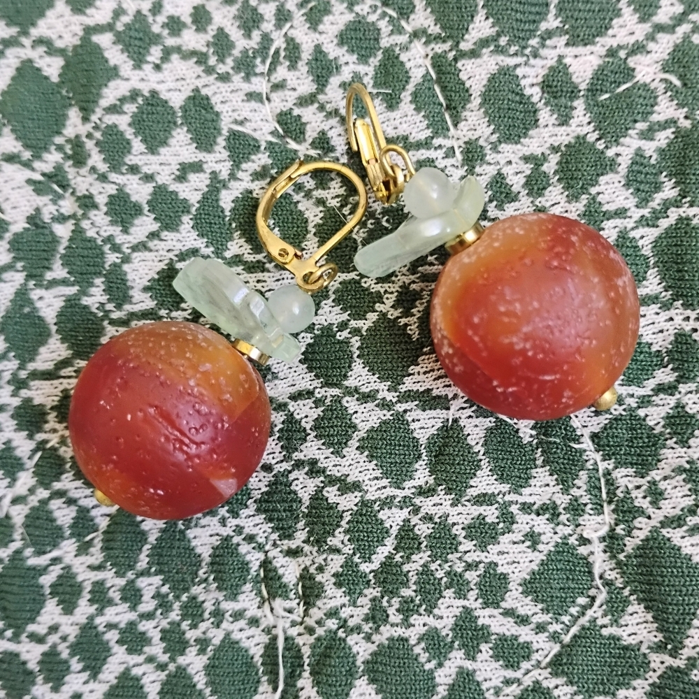 Handmade Carnelian Fruit Earrings - Picture 3 of 4